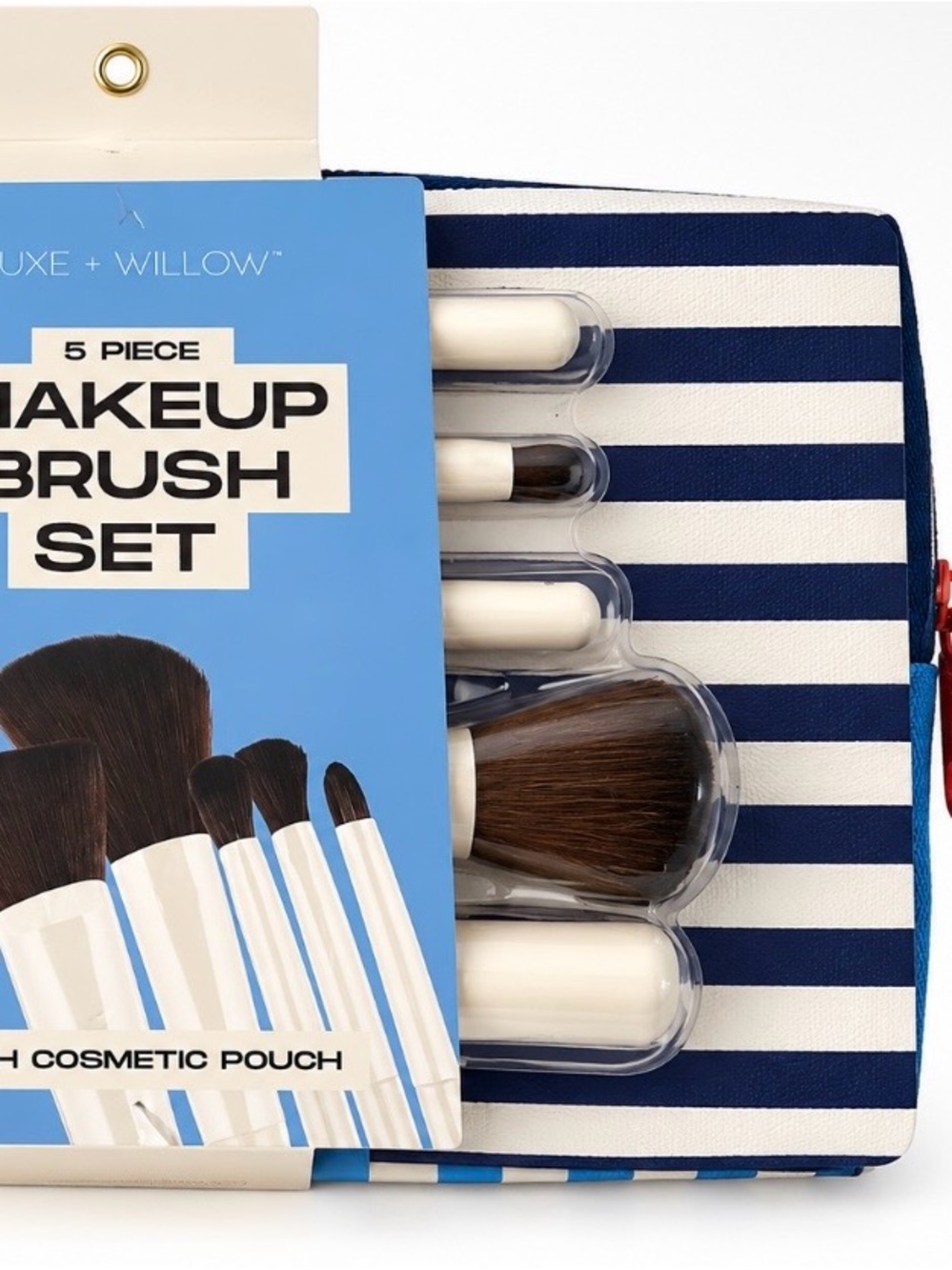 Luxe + Willow Navy & White Stripe 5-Piece Makeup Brush Set